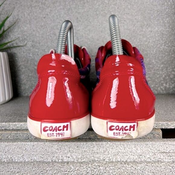 Coach Barrett Signature & Leather Poppy Pink & Purple Plaid Sneaker 8 RARE - Picture 5 of 7